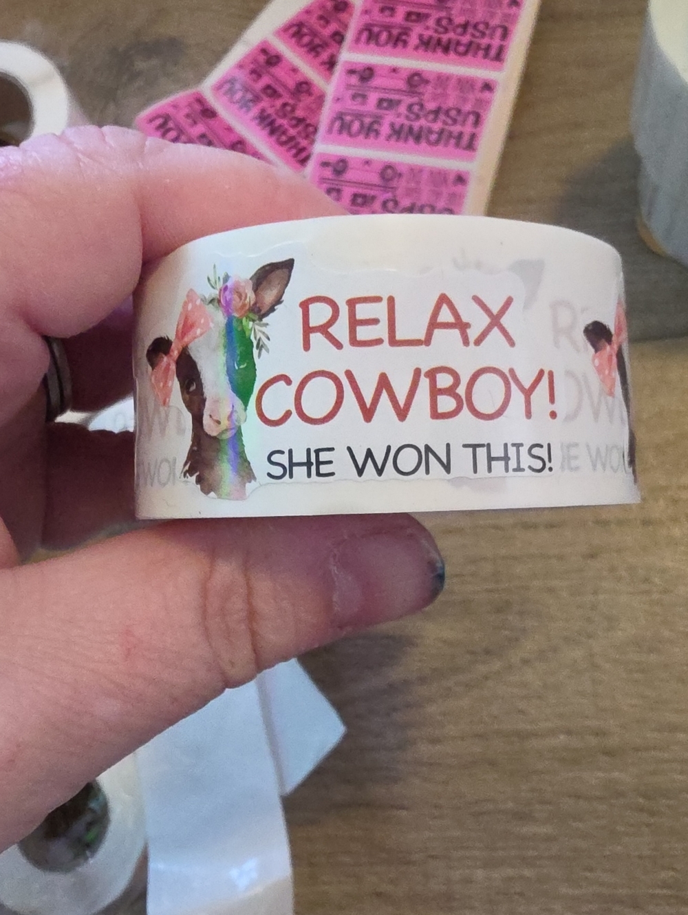 Relax Cowboy! She Won This! Pink Accent Decorative Hair Sticker